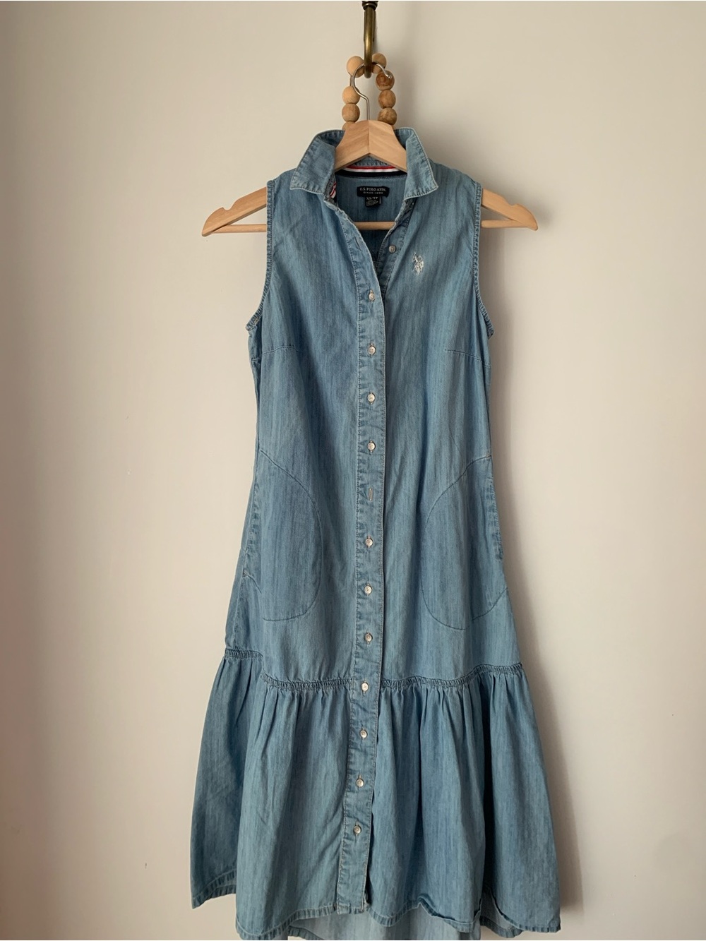 U.S. Polo Assn. Women Light Blue Denim dress with Red-White-Navy Trim